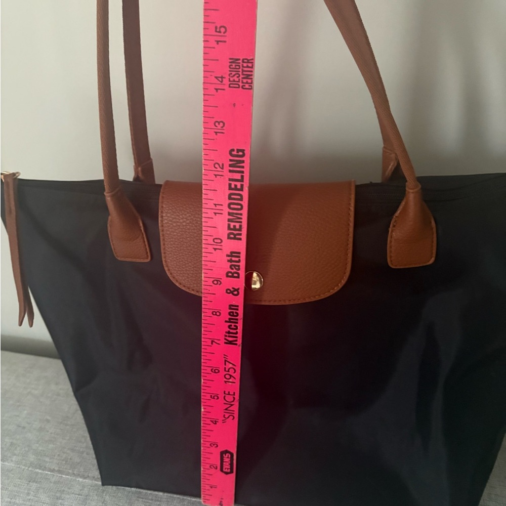 Black Tote Bag with Brown Trim - Classic French Look - great school bag! - Picture 3 of 5